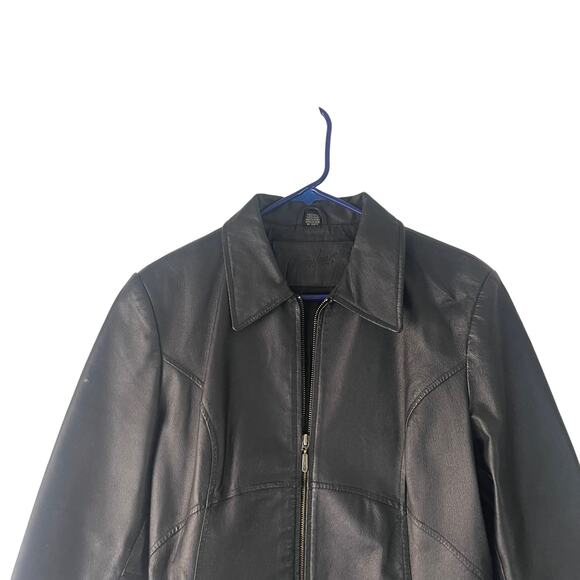 Jacqueline Ferrar Vintage 90s Women's Size Medium Black Leather Jacket Coat - Picture 2 of 6